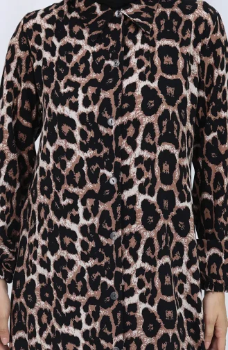 Zweiteiliger Anzug Mit Leopardenmuster Und Tunika-Hose 0125A-01 Braun 0125A-01