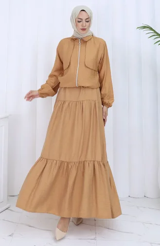 Kolu Lastikli Fermuarlı İkili Takım 0129-03 Sütlü kahve