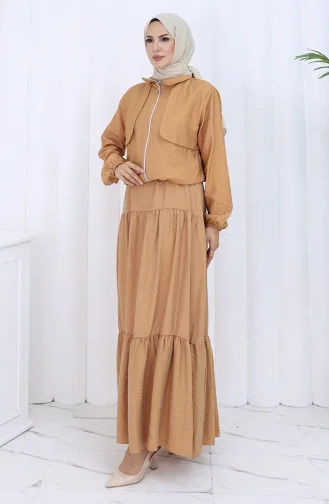 Kolu Lastikli Fermuarlı İkili Takım 0129-03 Sütlü kahve