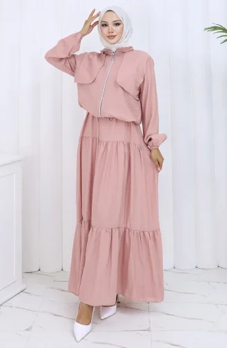 Kolu Lastikli Fermuarlı İkili Takım 0129-06 Gül Kurusu