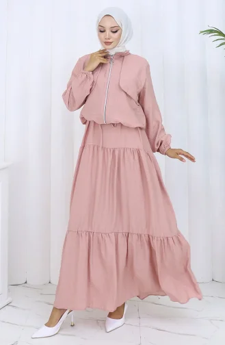 Kolu Lastikli Fermuarlı İkili Takım 0129-06 Gül Kurusu