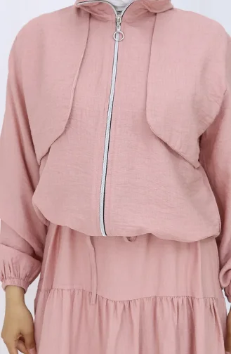 Kolu Lastikli Fermuarlı İkili Takım 0129-06 Gül Kurusu