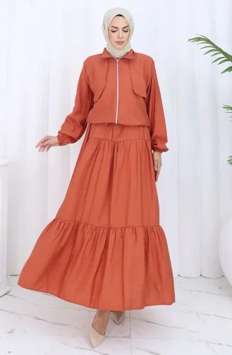 Kolu Lastikli Fermuarlı İkili Takım 0129-09 Kiremit