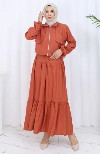 Kolu Lastikli Fermuarlı İkili Takım 0129-09 Kiremit