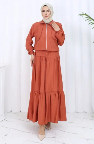 Kolu Lastikli Fermuarlı İkili Takım 0129-09 Kiremit