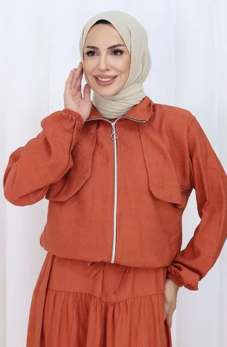 Kolu Lastikli Fermuarlı İkili Takım 0129-09 Kiremit