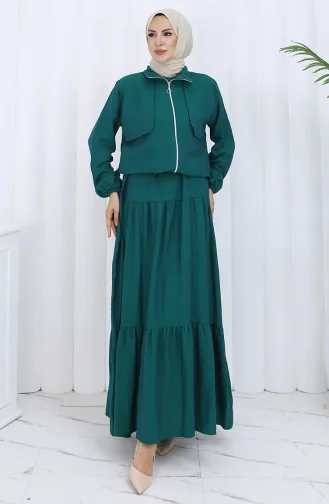 بدلة من قطعتين بأكمام مرنة وسحاب 0129-11 باللون الأخضر الزمردي 0129-11