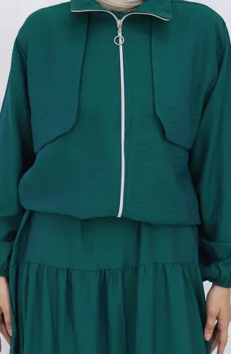بدلة من قطعتين بأكمام مرنة وسحاب 0129-11 باللون الأخضر الزمردي 0129-11