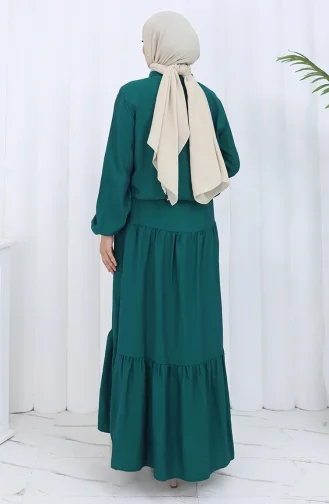 بدلة من قطعتين بأكمام مرنة وسحاب 0129-11 باللون الأخضر الزمردي 0129-11