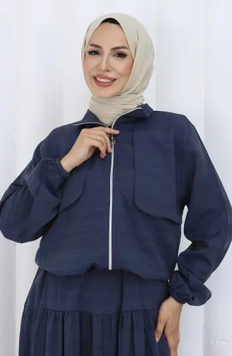 بدلة من قطعتين بأكمام مرنة وسحاب 0129-13 دخاني 0129-13
