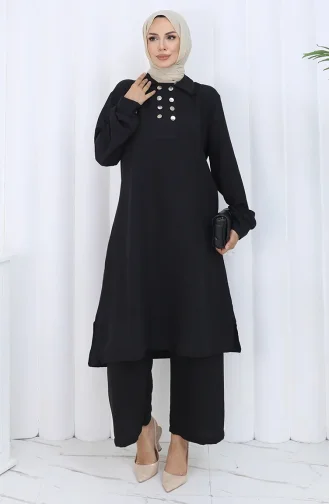 Çift Düğmeli Tunik Pantolon İkili Takım 2118-01 Siyah