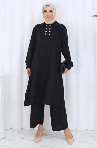Çift Düğmeli Tunik Pantolon İkili Takım 2118-01 Siyah