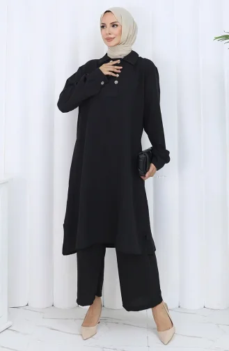 Çift Düğmeli Tunik Pantolon İkili Takım 2118-01 Siyah