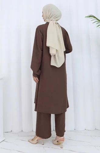 بدلة من قطعتين، بنطال تونك بأزرار مزدوجة، 2118-02 بني 2118-02