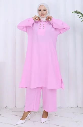 Ensemble Deux Pièces Tunique Et Pantalon à Double Boutonnage 2118-03 Rose 2118-03