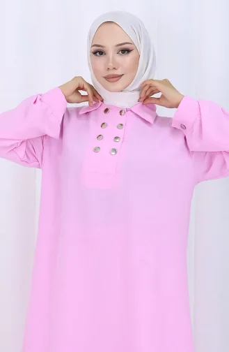Ensemble Deux Pièces Tunique Et Pantalon à Double Boutonnage 2118-03 Rose 2118-03
