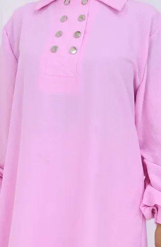 Ensemble Deux Pièces Tunique Et Pantalon à Double Boutonnage 2118-03 Rose 2118-03