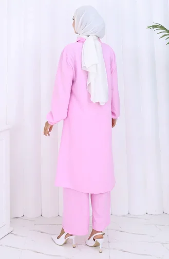 Ensemble Deux Pièces Tunique Et Pantalon à Double Boutonnage 2118-03 Rose 2118-03