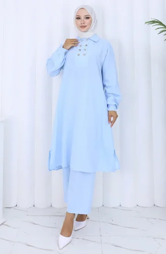 بدلة تونيك مزدوجة الأزرار مكونة من قطعتين 2118-04 أزرق 2118-04