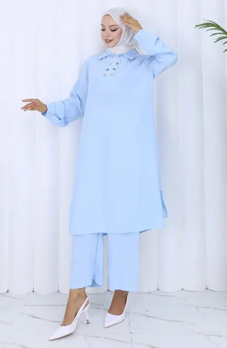 بدلة تونيك مزدوجة الأزرار مكونة من قطعتين 2118-04 أزرق 2118-04
