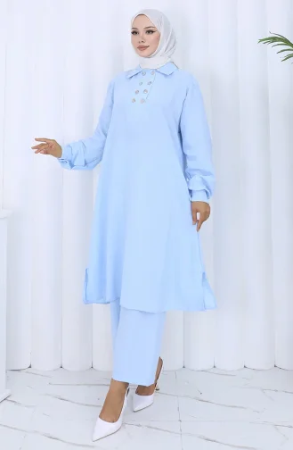 بدلة تونيك مزدوجة الأزرار مكونة من قطعتين 2118-04 أزرق 2118-04