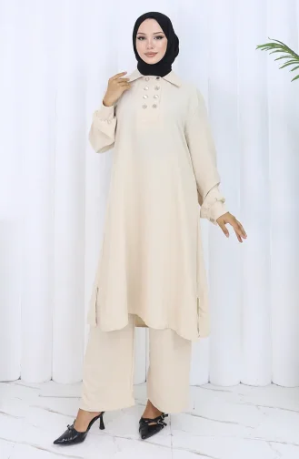Çift Düğmeli Tunik Pantolon İkili Takım 2118-06 Vizon