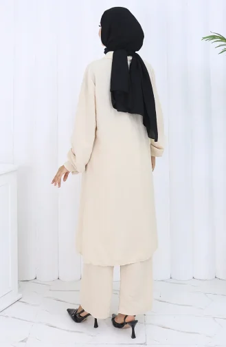 Çift Düğmeli Tunik Pantolon İkili Takım 2118-06 Vizon