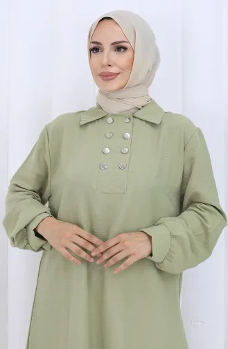Ensemble Deux Pièces Tunique Et Pantalon à Double Boutonnage 2118-07 Vert Moisissure 2118-07