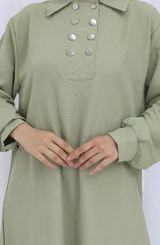 Ensemble Deux Pièces Tunique Et Pantalon à Double Boutonnage 2118-07 Vert Moisissure 2118-07