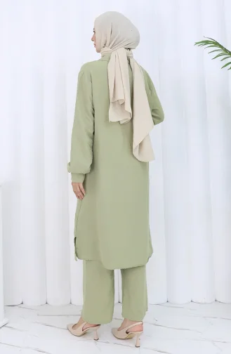 Ensemble Deux Pièces Tunique Et Pantalon à Double Boutonnage 2118-07 Vert Moisissure 2118-07