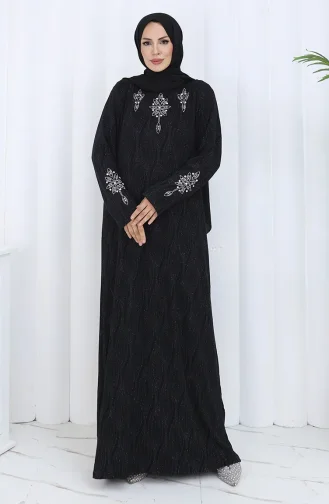 Robe De Soirée Grande Taille à Imprimé Pierre 6280-01 Noir 6280-01