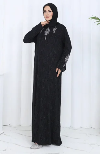 Robe De Soirée Grande Taille à Imprimé Pierre 6280-01 Noir 6280-01