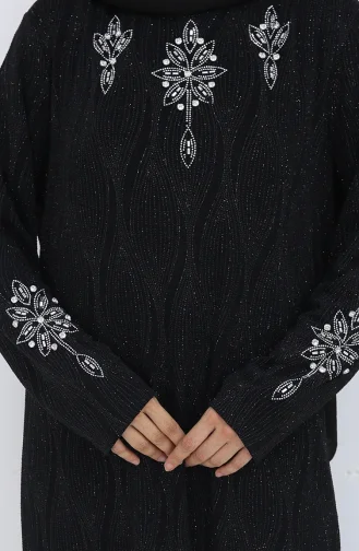 Robe De Soirée Grande Taille à Imprimé Pierre 6280-01 Noir 6280-01