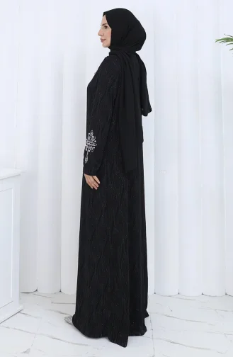 Robe De Soirée Grande Taille à Imprimé Pierre 6280-01 Noir 6280-01