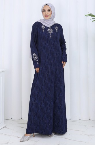 Navy Blue İslamitische Avondjurk 6280-02