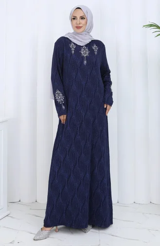 فستان سهرة بمقاس كبير مرصع بالأحجار 6280-02 أزرق داكن 6280-02