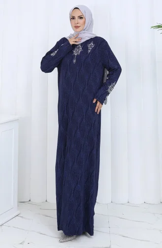 فستان سهرة بمقاس كبير مرصع بالأحجار 6280-02 أزرق داكن 6280-02