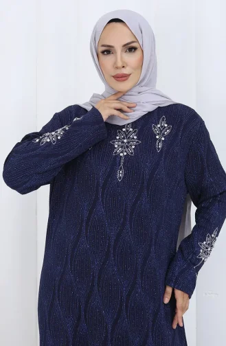 فستان سهرة بمقاس كبير مرصع بالأحجار 6280-02 أزرق داكن 6280-02