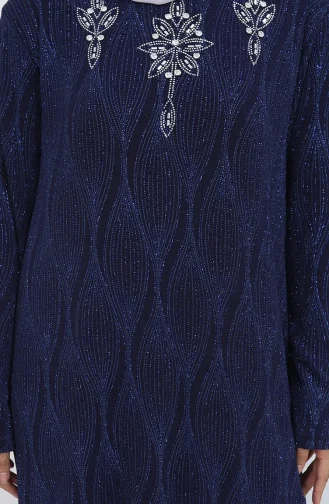 فستان سهرة بمقاس كبير مرصع بالأحجار 6280-02 أزرق داكن 6280-02