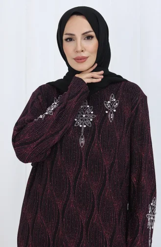 Plus Size Stoned Avondjurk 6280-03 Burgundy 6280-03