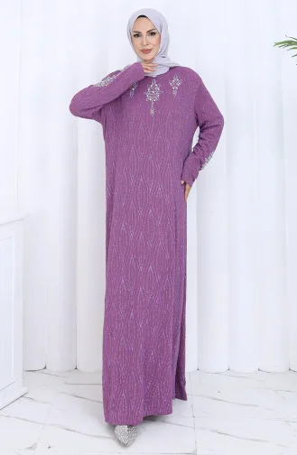 Büyük Beden Taşlı Abiye Elbise 6280-05 Lila