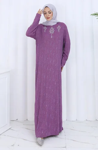 Büyük Beden Taşlı Abiye Elbise 6280-05 Lila