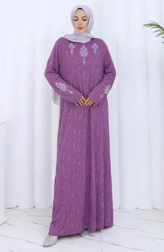 Büyük Beden Taşlı Abiye Elbise 6280-05 Lila