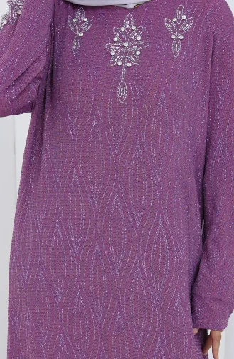 Büyük Beden Taşlı Abiye Elbise 6280-05 Lila