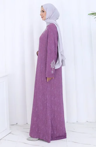 Büyük Beden Taşlı Abiye Elbise 6280-05 Lila