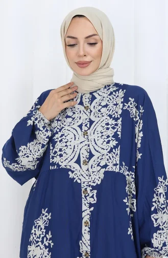 Viskon Kumaş Yarım Düğmeli Elbise 2117-01 Lacivert