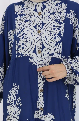 Viskon Kumaş Yarım Düğmeli Elbise 2117-01 Lacivert