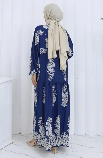 Viskon Kumaş Yarım Düğmeli Elbise 2117-01 Lacivert