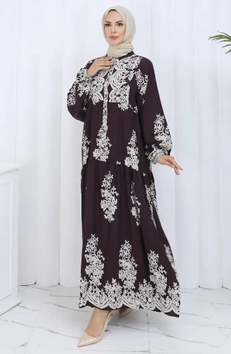 Viskon Kumaş Yarım Düğmeli Elbise 2117-02 Kahverengi