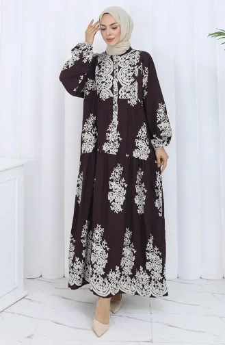 Viskon Kumaş Yarım Düğmeli Elbise 2117-02 Kahverengi